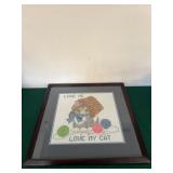Framed Embroidered Cat Artwork 20.5ï¿½x20ï¿½