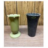 Vtg Green and Black Vasesï¿½8ï¿½