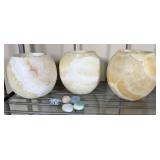 Egyptian Alabaster Votive Bowls Trio w/ Gem T