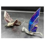 Stained Glass Dragon & Bird Figures w/ Metal
