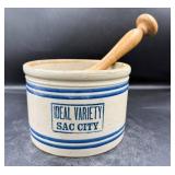 Stoneware Crock w/Wooden Pestle
