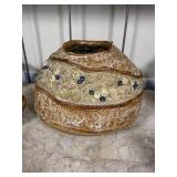 Stoneware Pottery Vase w/ Textured Floral Mot