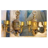 Pair Brass Wall Sconces w/ Two Arms