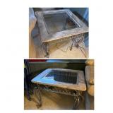 2 Stone and Metal Glass-Top Side Tables