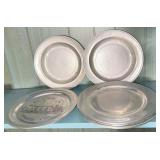 7 Pewter Plates, Embossed Design