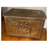 Embossed Brass and Wood Chest