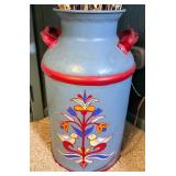 Hand-Painted Metal Milk Can w/ Floral Motif