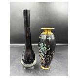 Pair Black Vases, Weighted & Glass, Korea