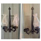 2 Wall Mount Double Metal Oil Lamps