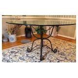 Glass Top Dining Table w/ Wrought Iron Base,