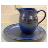 Pfaltzgraff Blue Pitcher w/ Oval Platter