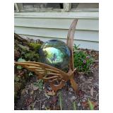 Metal Butterfly Outdoor Ornament with Glass Globe