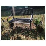 Metal Outdoor Bench & 2 Flower Pots