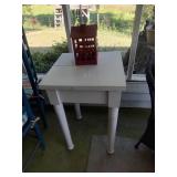 White Farmhouse Style Side Table & Candle