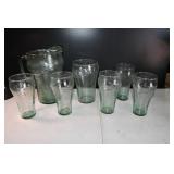 Green Tinted Textured Coca Cola Pitcher & Glasses