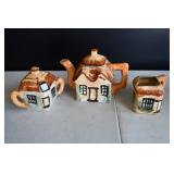 Vtg Ceramic Cottage Tea Pot Set