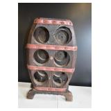Vtg Solid Wood Barrel Wine Bottle Holder