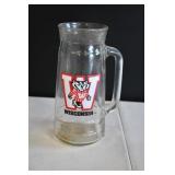 Vtg Wisconsin Badgers Tankard Glass Mug