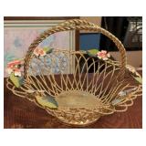 Brass Wire Basket w/ Enamel Flowers