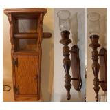Oak Wall Cabinet w/ Pair of Sconces