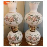 Vintage Milk Glass Hurricane Parlor Lamps