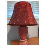 Ceramic Table Lamp w/ Red Swirl Shade