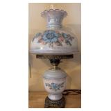 Glass Table Lamp w/ Blue Floral Design