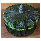 Indiana Glass Style Green Covered Candy Dish