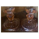 Jeannette Glass Adam Pink Depression Candlesticks