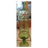 Vtg Uranium Green Glass Lidded Apothecary Jar