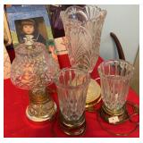4 Cut Glass Table Lamps w/ Brass Bases