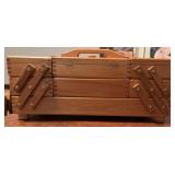 Wooden Cantilever Sewing Box w/Beads