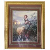 Framed Print of Girl w/ Sheep