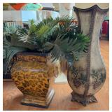 Decorative Metal Vases w/ Faux Plant