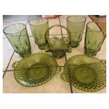 Vtg Collection of Green Pressed Glass Pieces