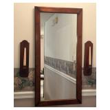 Oak Wall Mirror With Candle Holders