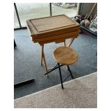 Oak Tray Tables and Stool Set