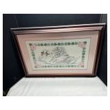 Framed Needlepoint Depicting Swans