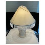 Large Ceramic Lamp with Fringe Shade