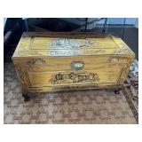 Hand Carved Wooden Trunk with Glass Top