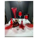 Red and Clear Glass Candle Holders