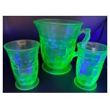 Uranium Green Depression Glass Pitcher Set