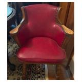 Wood and Red Leather Chair