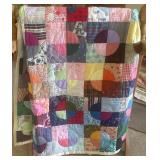 Handmade Colorful Patchwork Quilt w/Circle Pattern