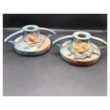 Roseville Magnolia Blue Candle Holders