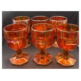 6 Vtg. Marigold Carnival Glass Water Goblet
