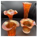 Four Carnival Glass Vases
