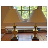 Pair Brass Pineapple Table Lamps w/Shades