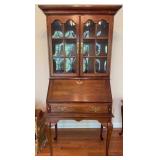Wood Secretary Desk w/ Glass Hutch Top
