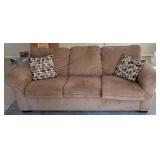 Tan Fabric Sofa w/ Decorative Pillows